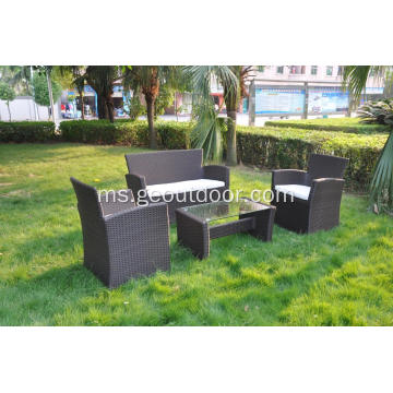 4 pcs sofa warna coklat perabot rotan aluminium